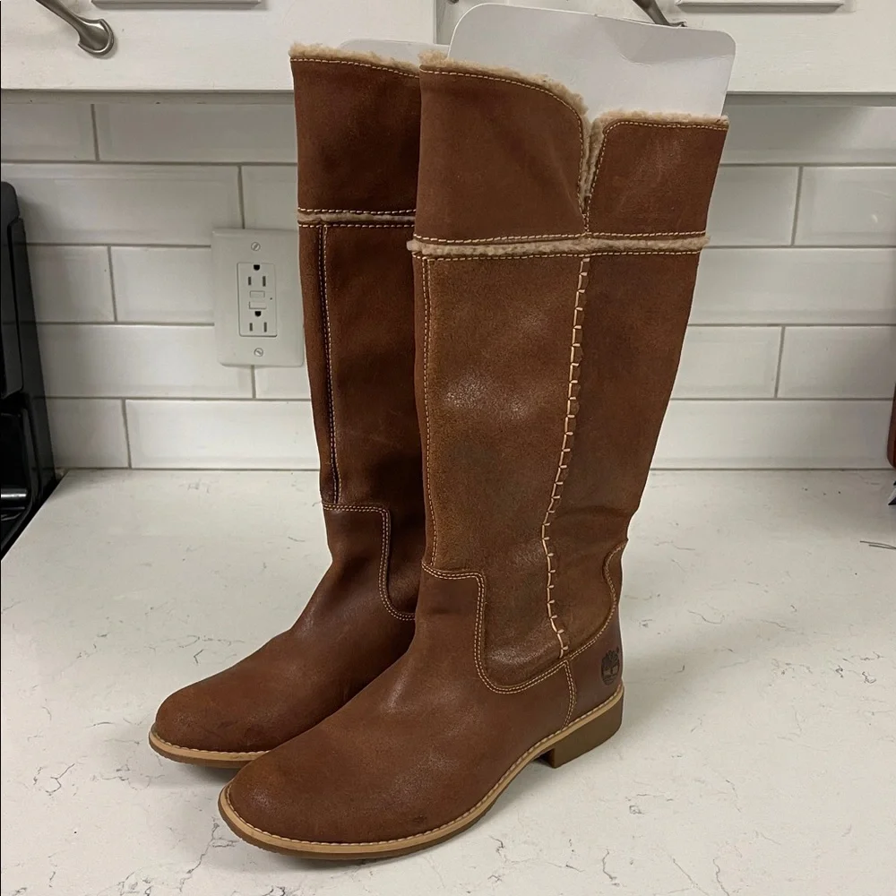 Timberland Shoreham 25669 Brown Leather Pull On Fold Down Boots Women’s 8.5